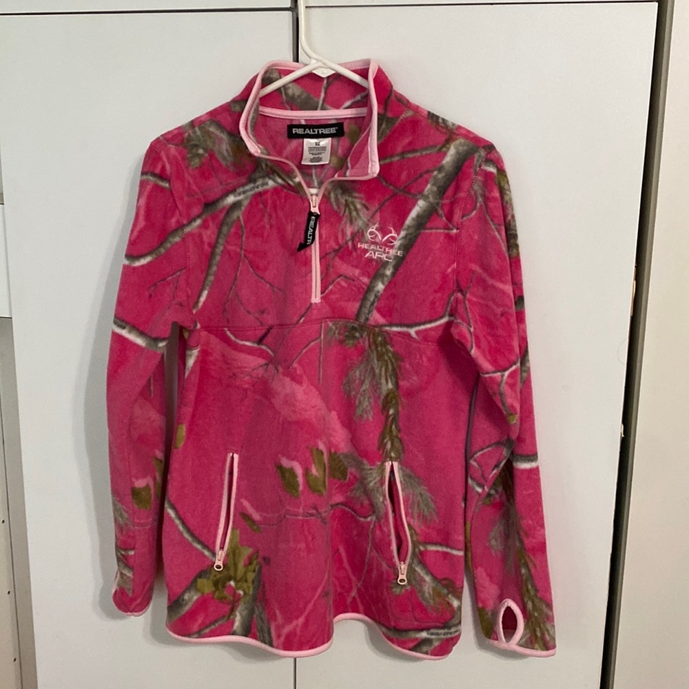 Realtree 1/4 zip fleece, pink camo, size s (4/6)